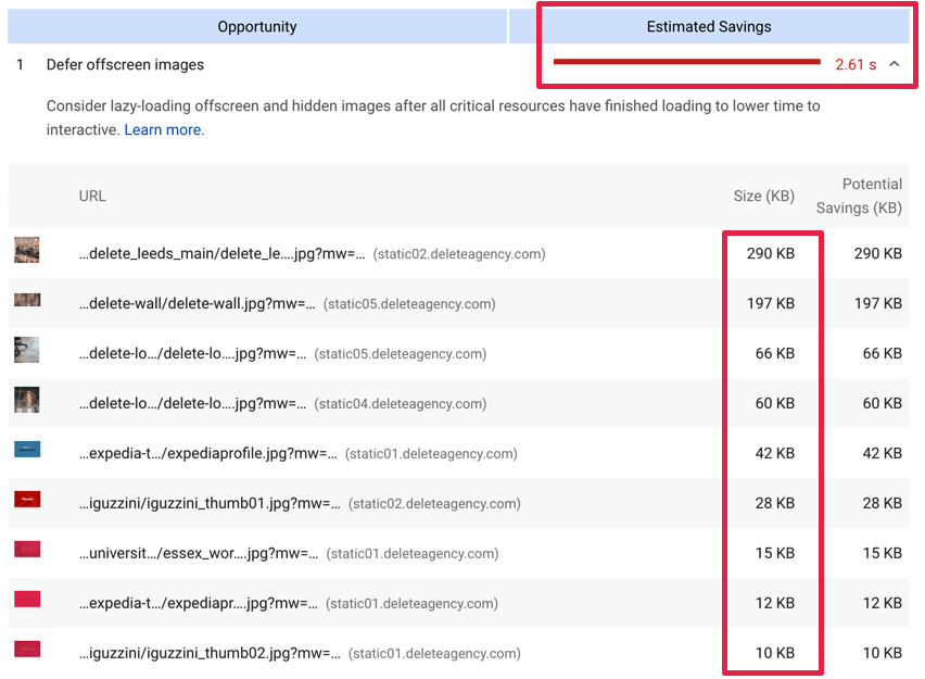 Page speed of deferring offscreen images